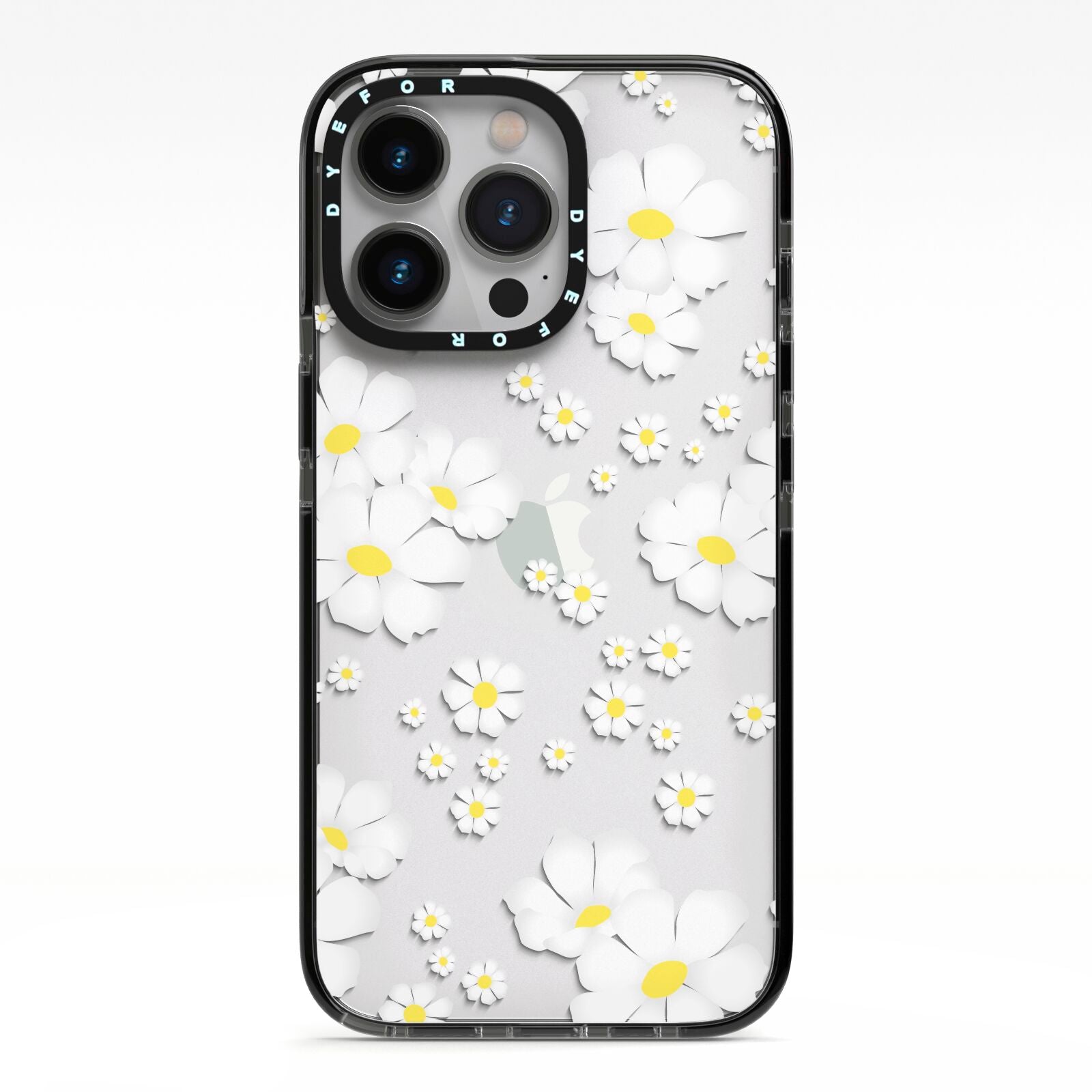 White Daisy Flower iPhone 13 Pro Black Impact Case on Silver phone