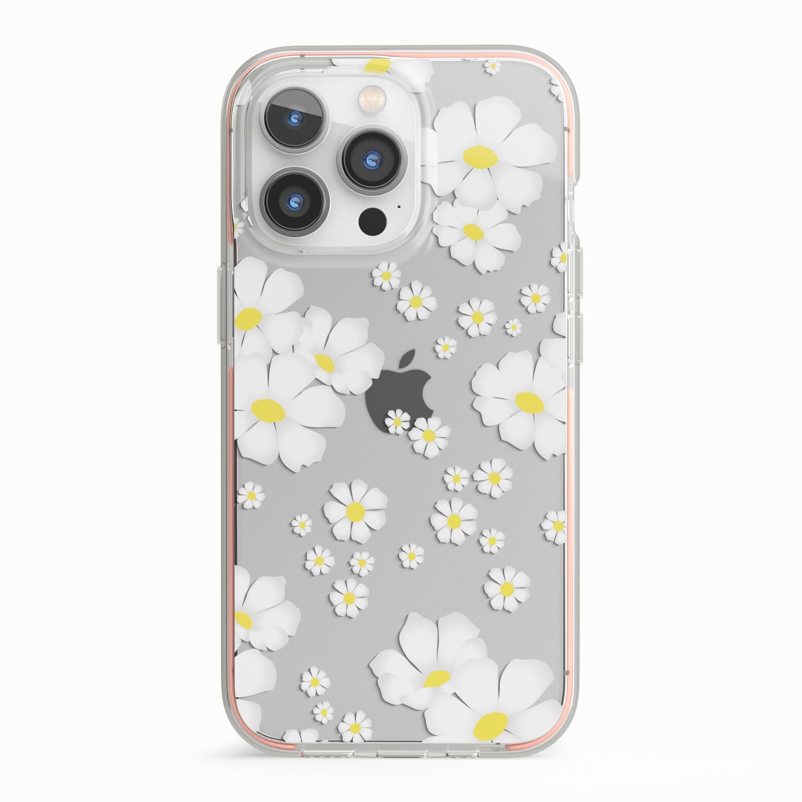 White Daisy Flower iPhone 13 Pro TPU Impact Case with Pink Edges