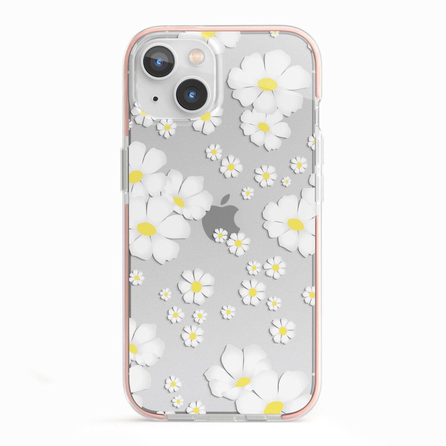 White Daisy Flower iPhone 13 TPU Impact Case with Pink Edges