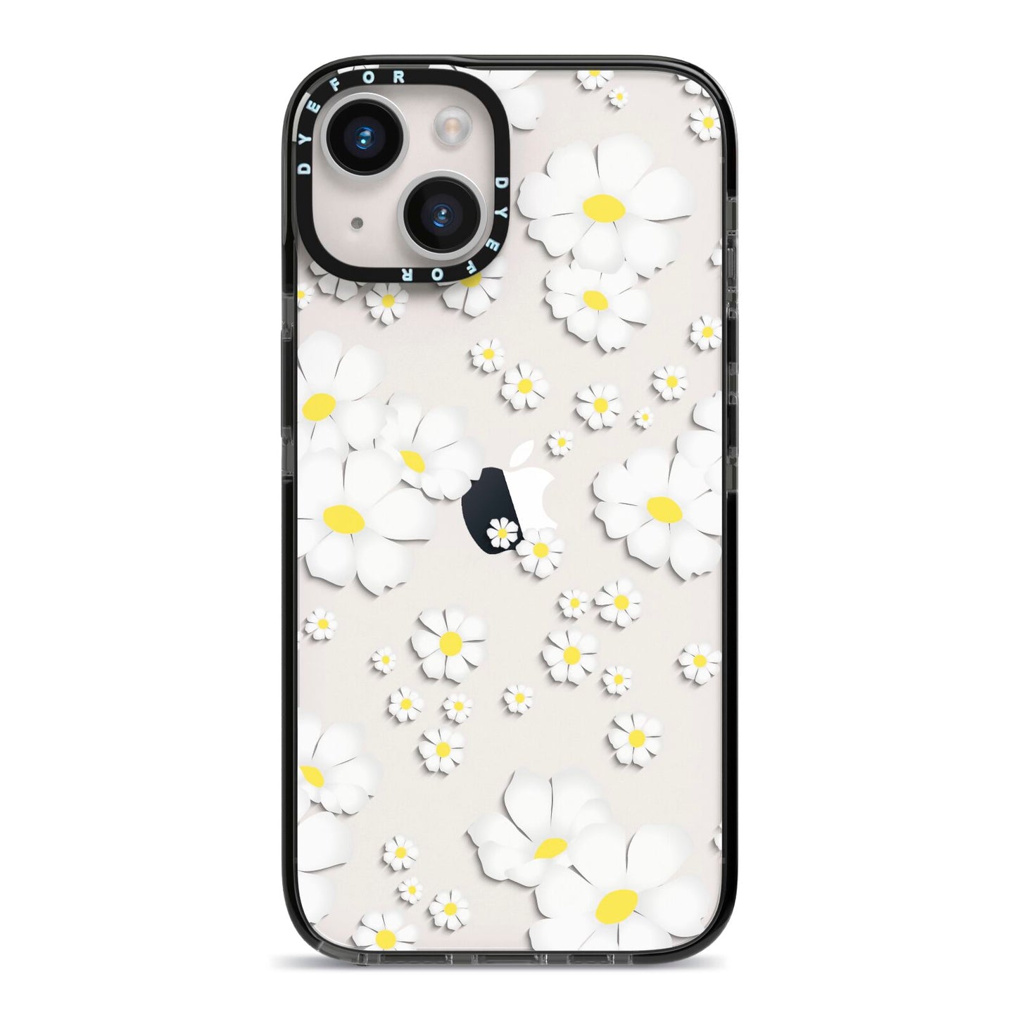 White Daisy Flower iPhone 14 Black Impact Case on Silver phone