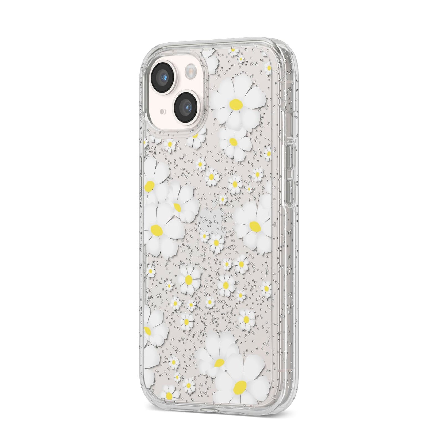 White Daisy Flower iPhone 14 Glitter Tough Case Starlight Angled Image