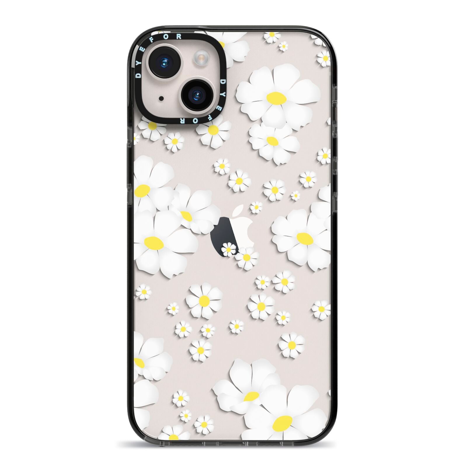 White Daisy Flower iPhone 14 Plus Black Impact Case on Silver phone