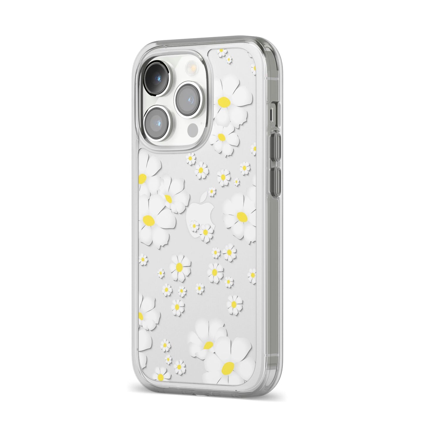 White Daisy Flower iPhone 14 Pro Clear Tough Case Silver Angled Image