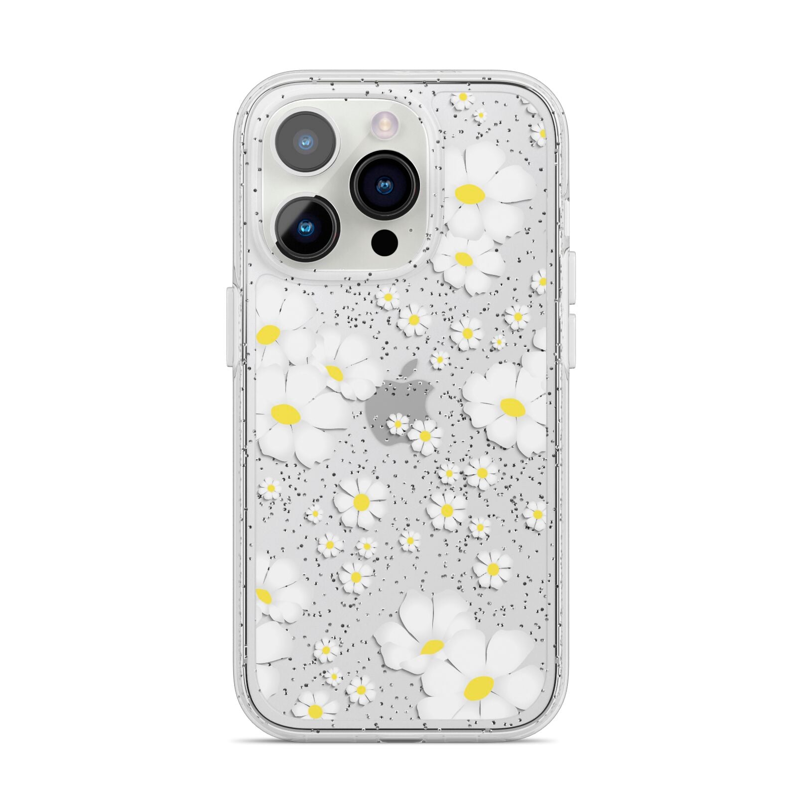 White Daisy Flower iPhone 14 Pro Glitter Tough Case Silver