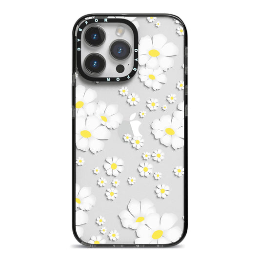 White Daisy Flower iPhone 14 Pro Max Black Impact Case on Silver phone