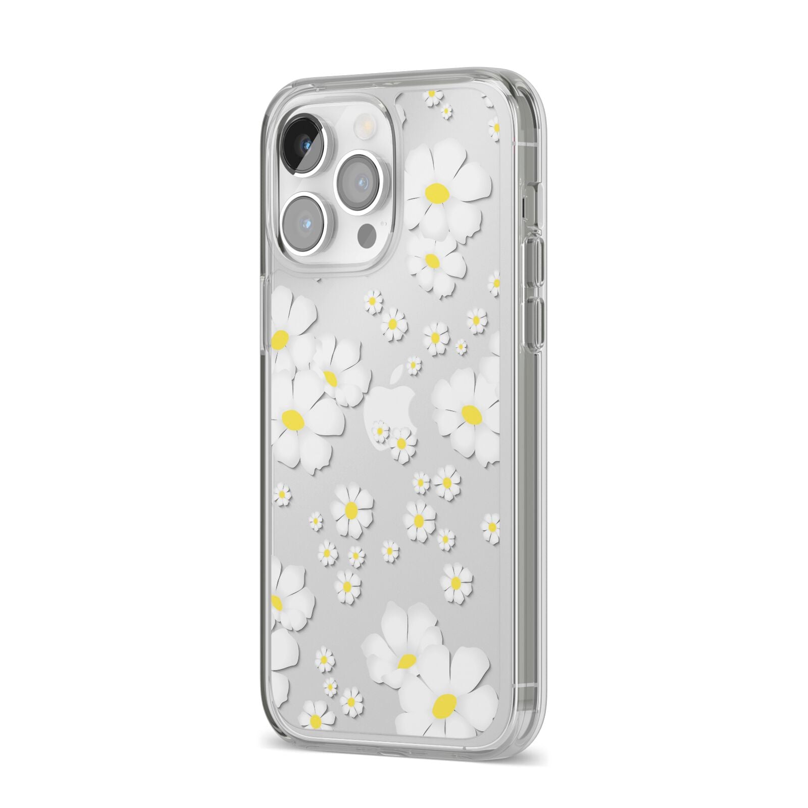 White Daisy Flower iPhone 14 Pro Max Clear Tough Case Silver Angled Image