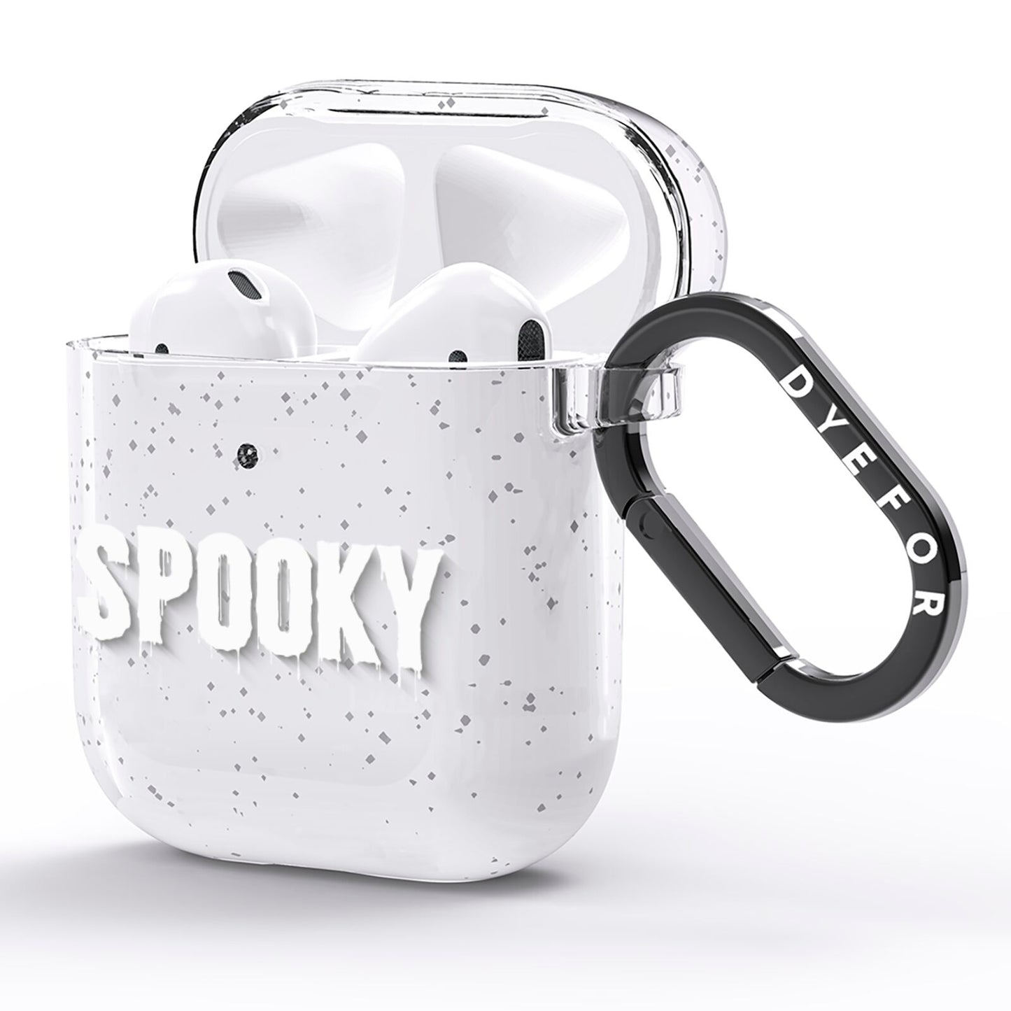 White Dripping Spooky Text AirPods Glitter Case Side Image