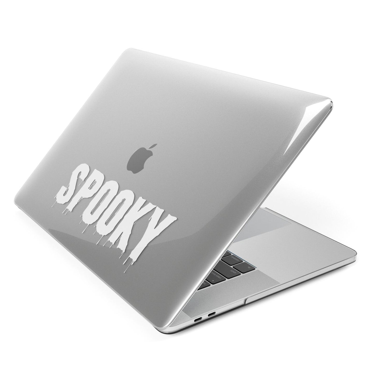 White Dripping Spooky Text Apple MacBook Case Side View