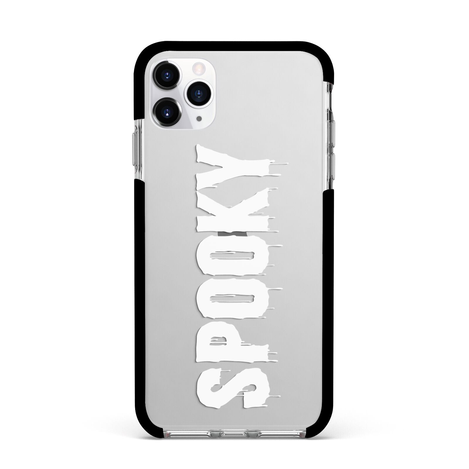 White Dripping Spooky Text Apple iPhone 11 Pro Max in Silver with Black Impact Case