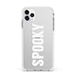 White Dripping Spooky Text Apple iPhone 11 Pro Max in Silver with White Impact Case
