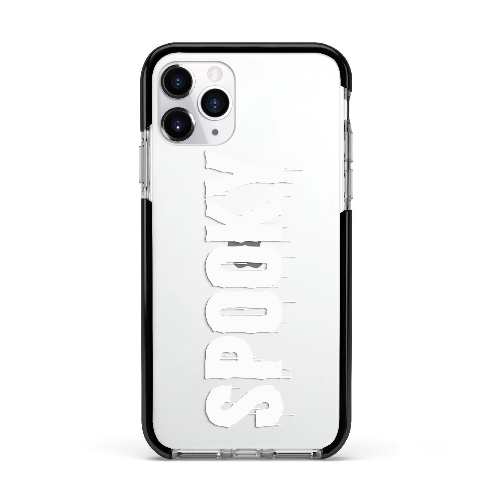 White Dripping Spooky Text Apple iPhone 11 Pro in Silver with Black Impact Case