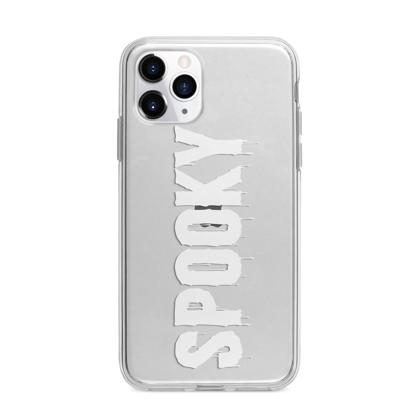 White Dripping Spooky Text Apple iPhone 11 Pro in Silver with Bumper Case