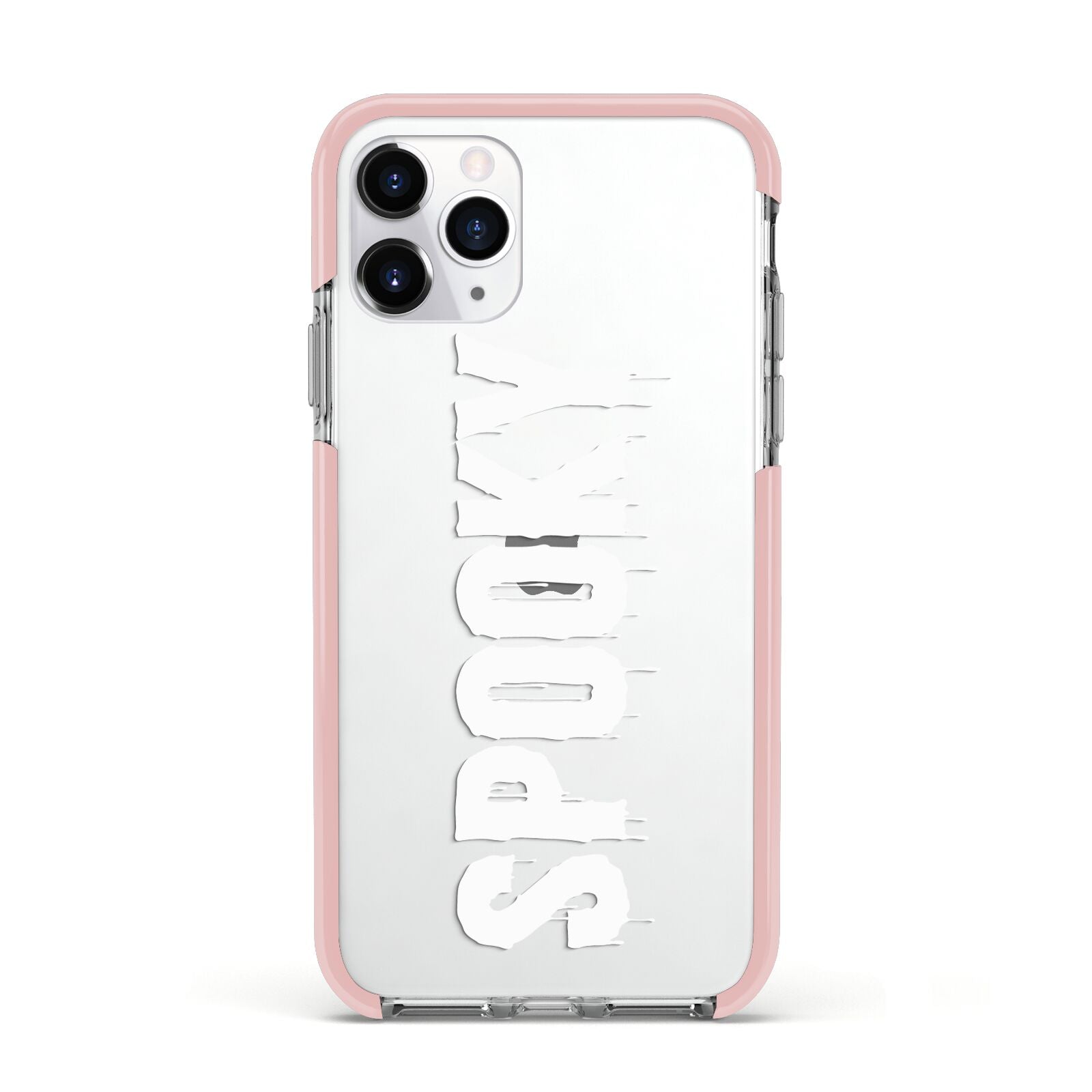 White Dripping Spooky Text Apple iPhone 11 Pro in Silver with Pink Impact Case