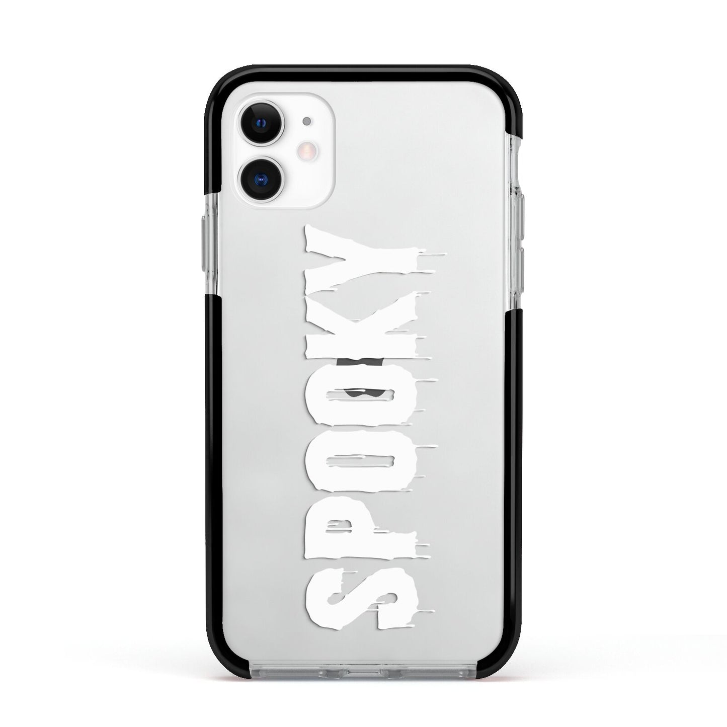 White Dripping Spooky Text Apple iPhone 11 in White with Black Impact Case