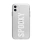 White Dripping Spooky Text Apple iPhone 11 in White with Bumper Case