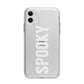 White Dripping Spooky Text Apple iPhone 11 in White with Bumper Case
