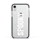 White Dripping Spooky Text Apple iPhone XR Impact Case Black Edge on Silver Phone