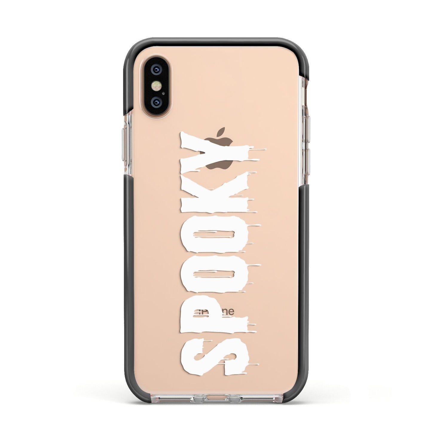 White Dripping Spooky Text Apple iPhone Xs Impact Case Black Edge on Gold Phone