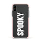 White Dripping Spooky Text Apple iPhone Xs Impact Case Pink Edge on Black Phone