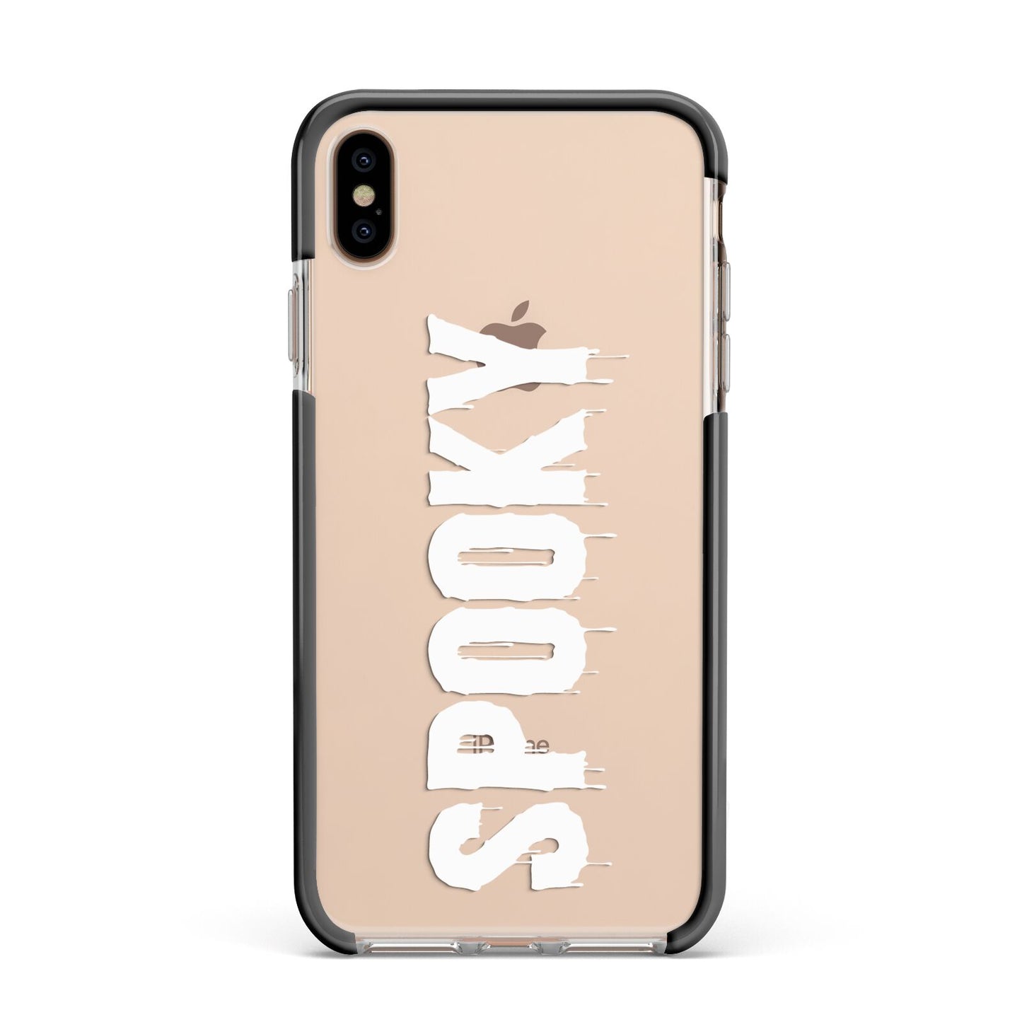 White Dripping Spooky Text Apple iPhone Xs Max Impact Case Black Edge on Gold Phone