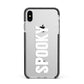 White Dripping Spooky Text Apple iPhone Xs Max Impact Case Black Edge on Silver Phone