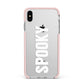 White Dripping Spooky Text Apple iPhone Xs Max Impact Case Pink Edge on Silver Phone