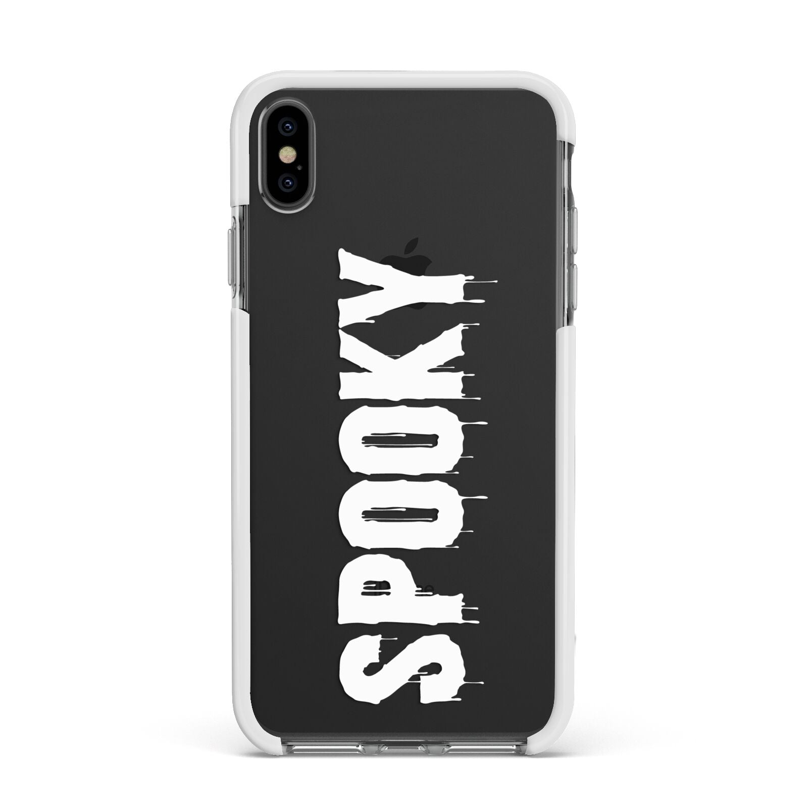 White Dripping Spooky Text Apple iPhone Xs Max Impact Case White Edge on Black Phone