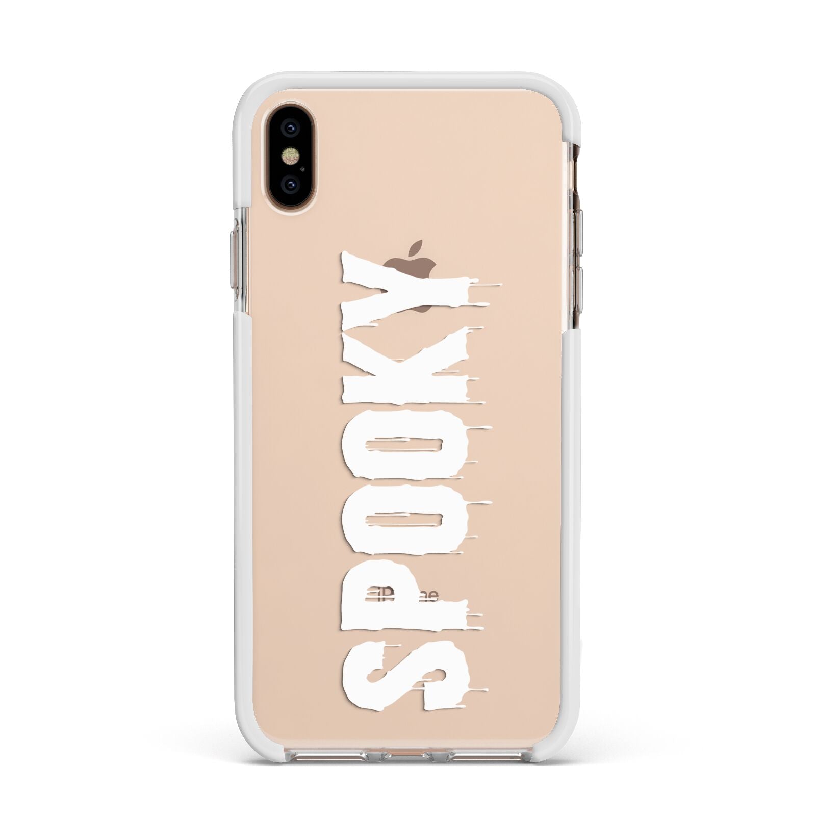 White Dripping Spooky Text Apple iPhone Xs Max Impact Case White Edge on Gold Phone