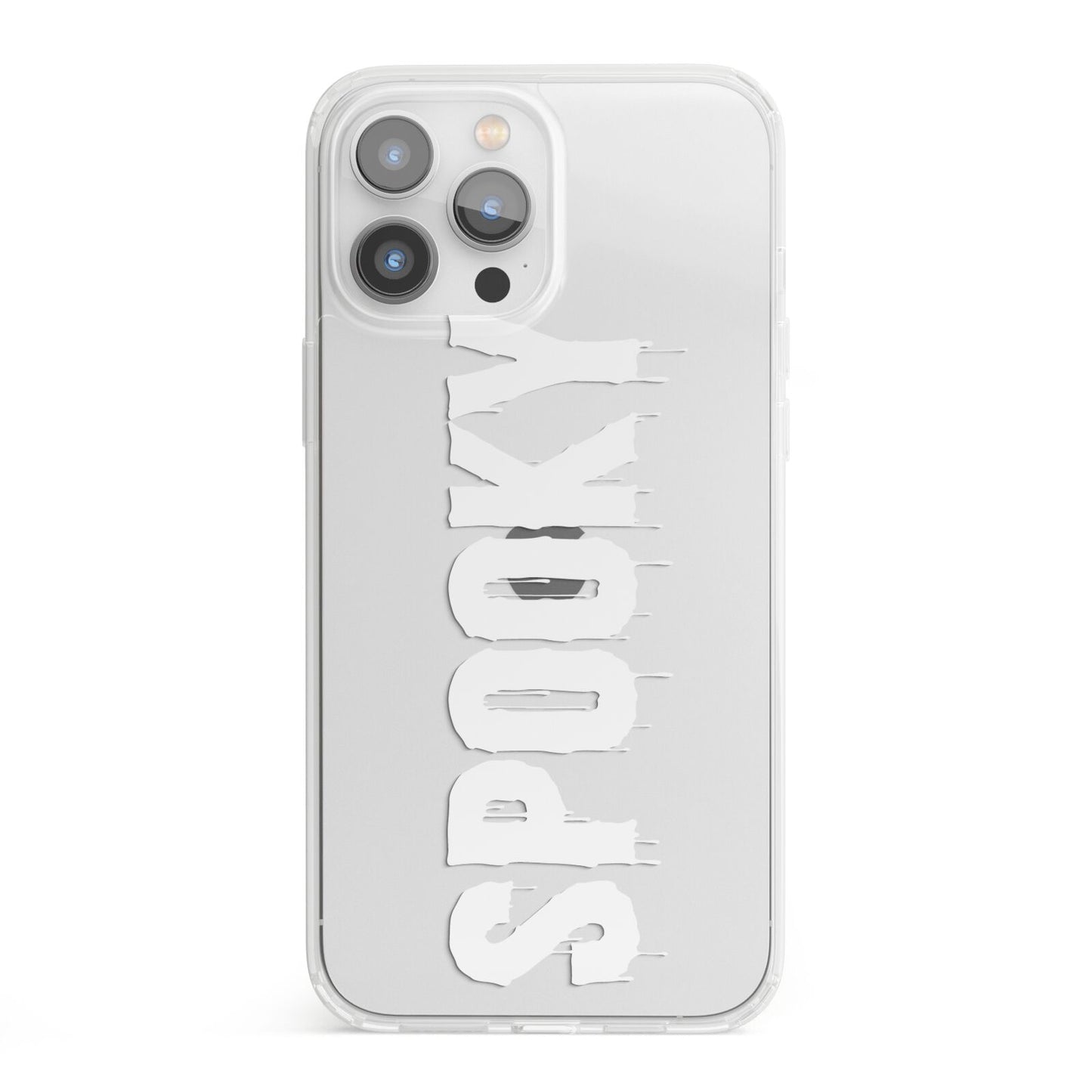 White Dripping Spooky Text iPhone 13 Pro Max Clear Bumper Case