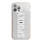 White Dripping Spooky Text iPhone 13 Pro Max TPU Impact Case with Pink Edges