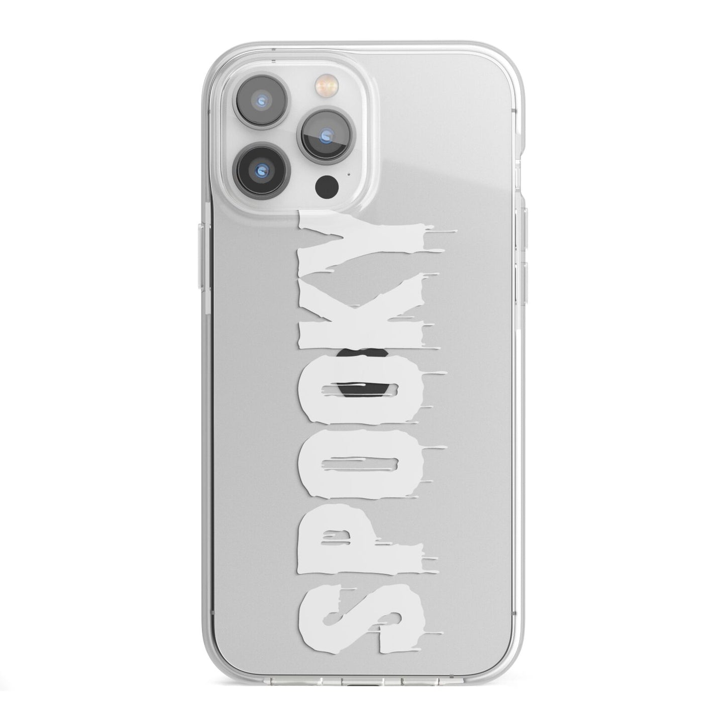 White Dripping Spooky Text iPhone 13 Pro Max TPU Impact Case with White Edges