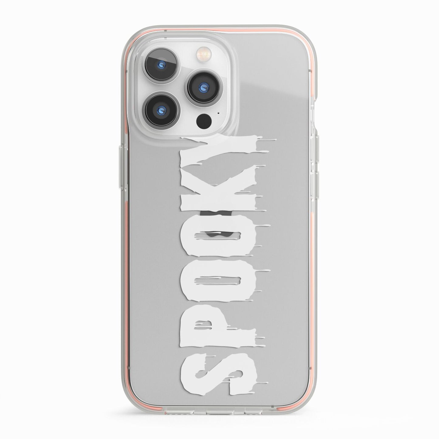 White Dripping Spooky Text iPhone 13 Pro TPU Impact Case with Pink Edges