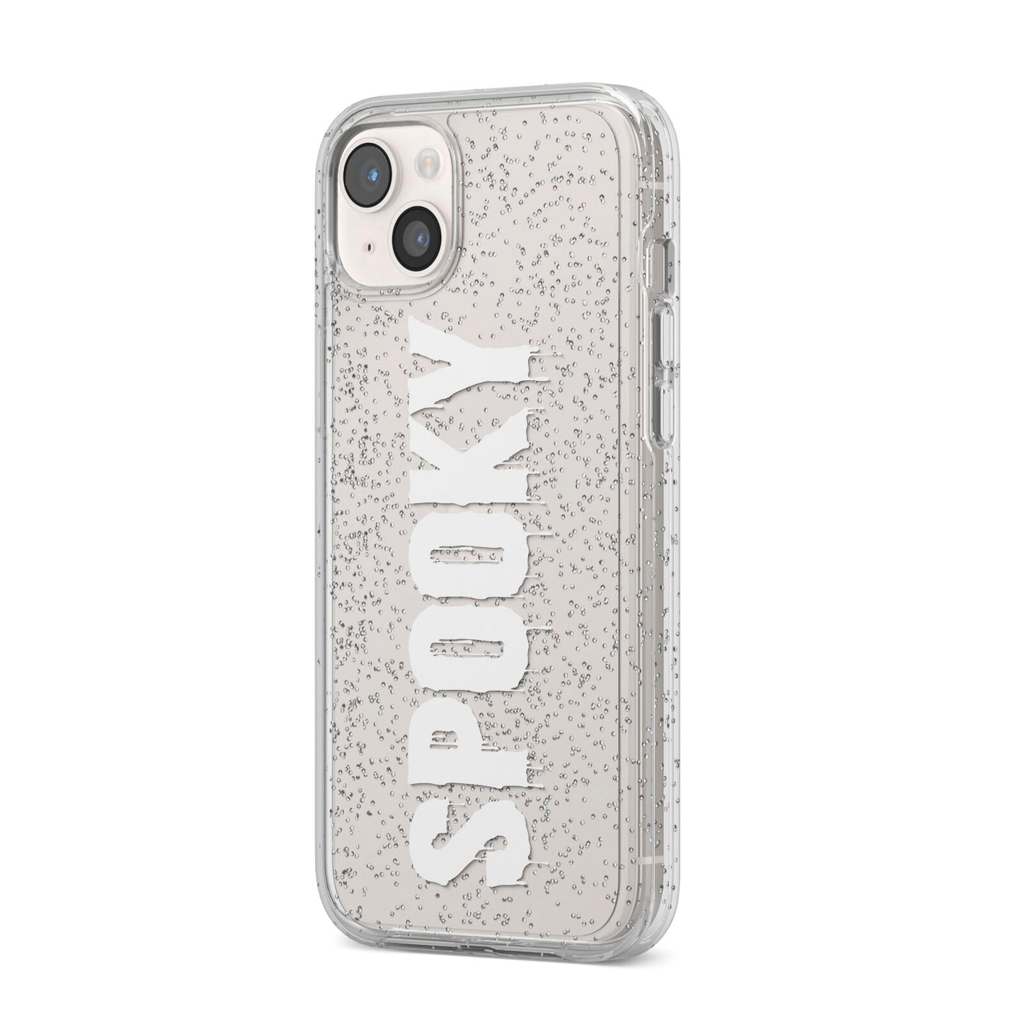 White Dripping Spooky Text iPhone 14 Plus Glitter Tough Case Starlight Angled Image