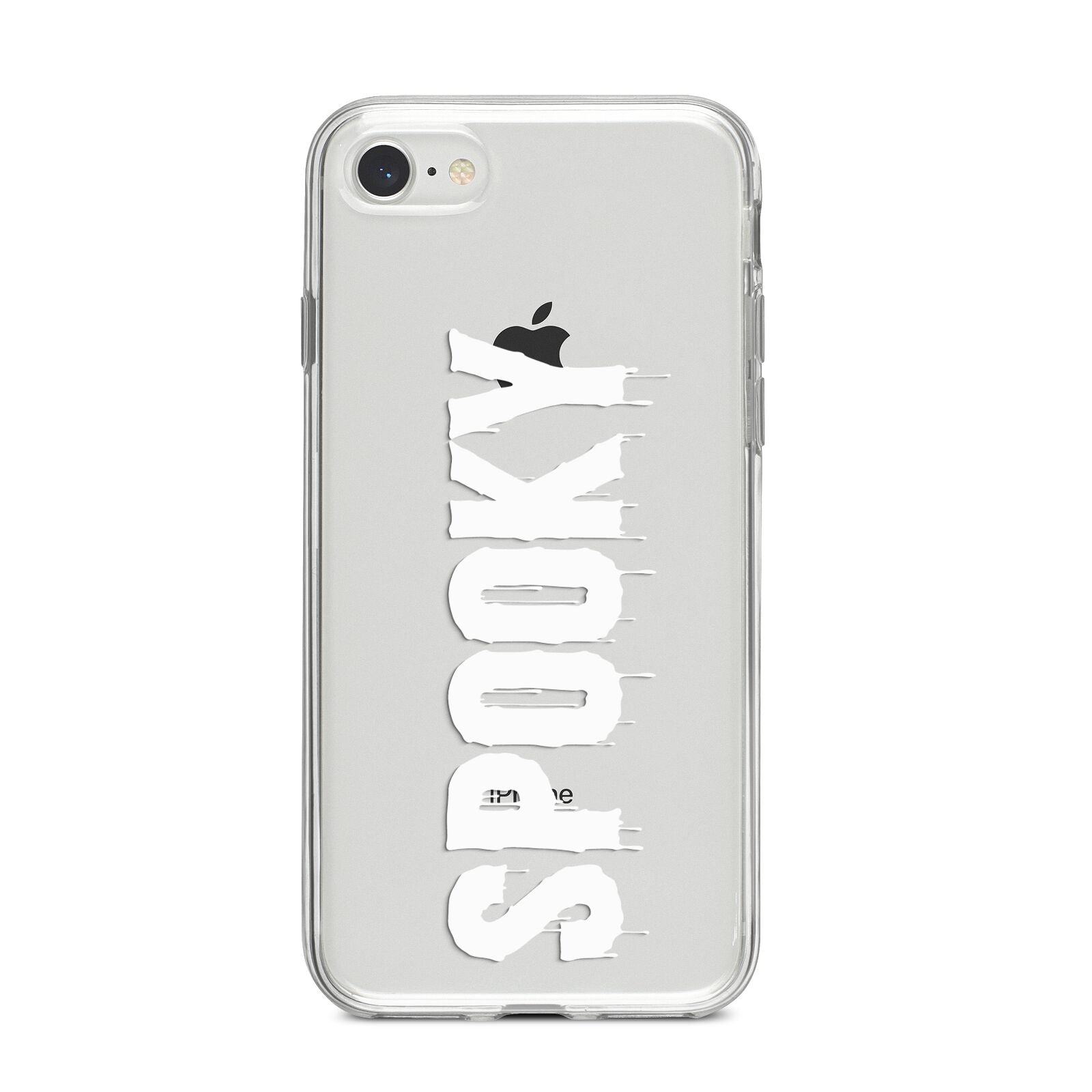 White Dripping Spooky Text iPhone 8 Bumper Case on Silver iPhone