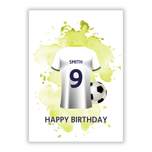 White Football Shirt Personalised A5 Flat Greetings Card