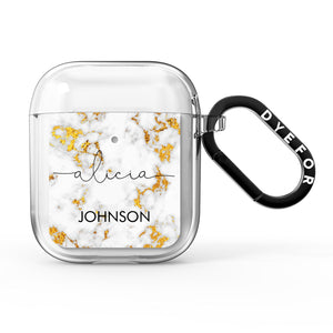 White Gold Personalised Marble Text AirPods Case
