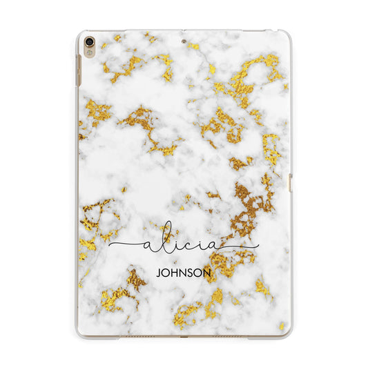 White Gold Personalised Marble Text Apple iPad Gold Case