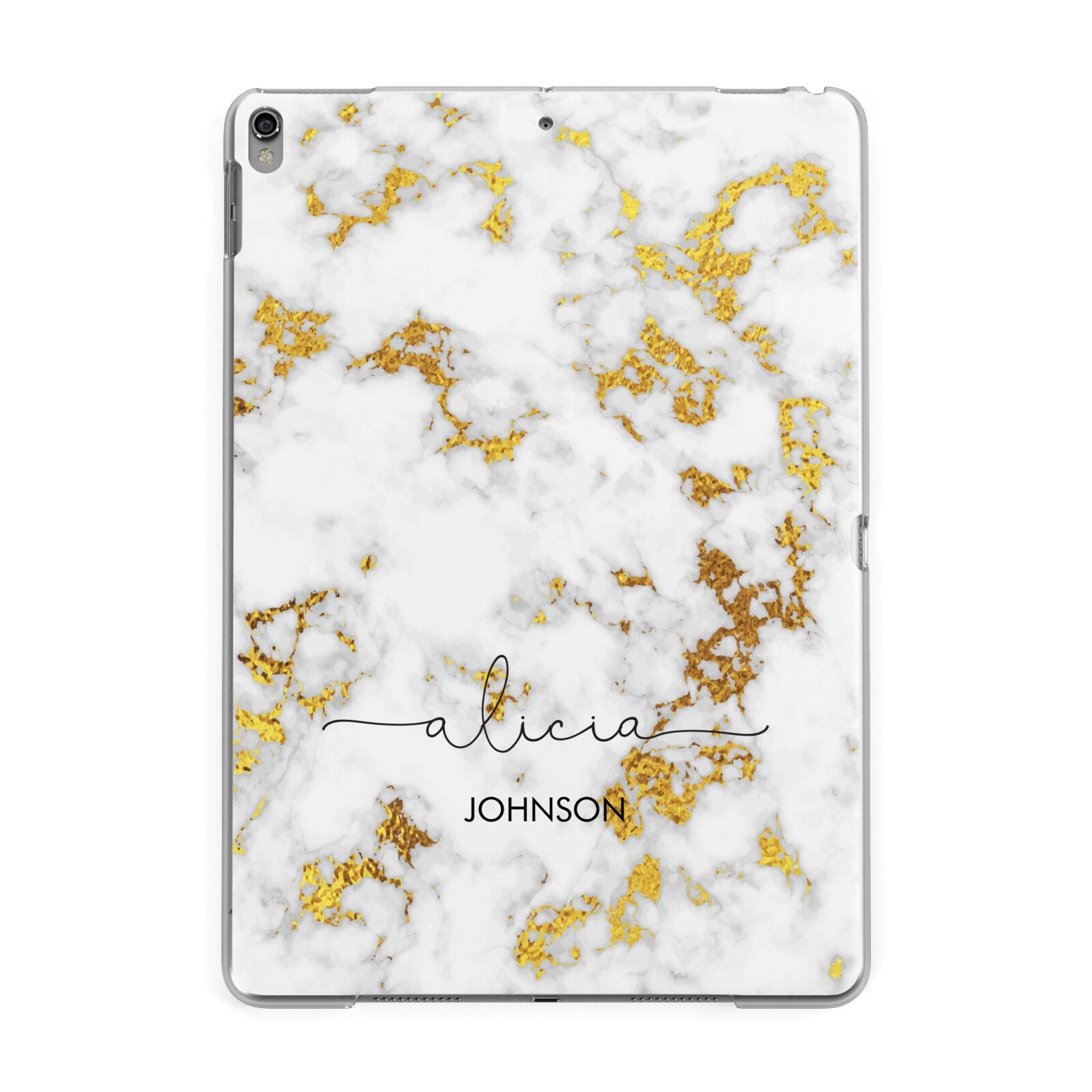 White Gold Personalised Marble Text Apple iPad Grey Case