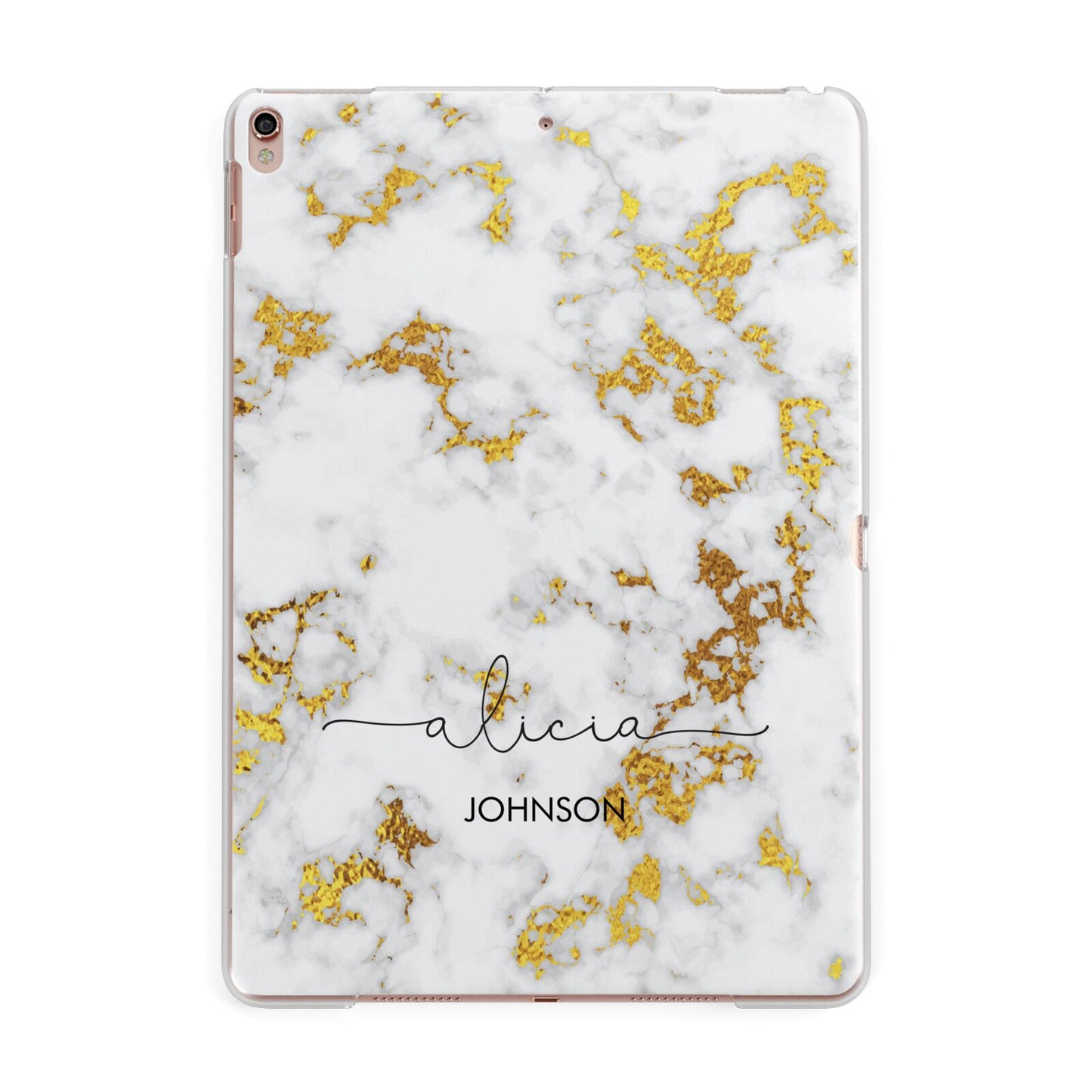 White Gold Personalised Marble Text Apple iPad Rose Gold Case