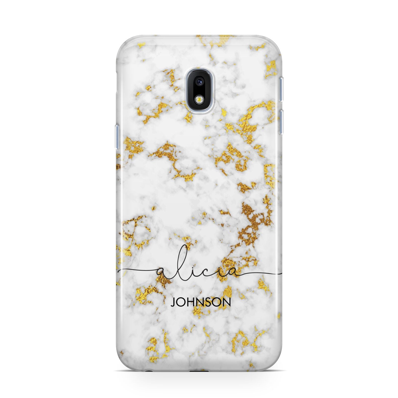 White Gold Personalised Marble Text Samsung Galaxy J3 2017 Case