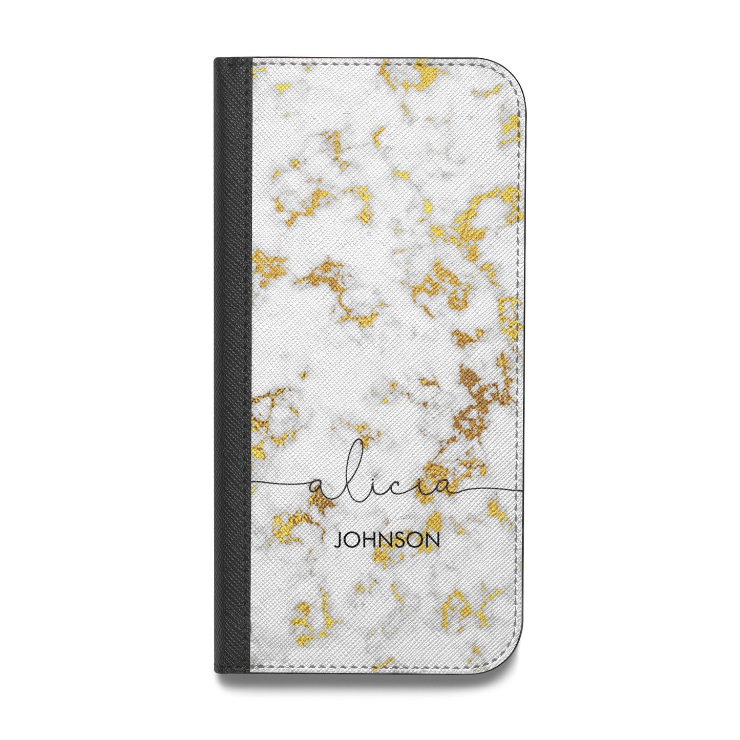 White Gold Personalised Marble Text Vegan Leather Flip Samsung Case
