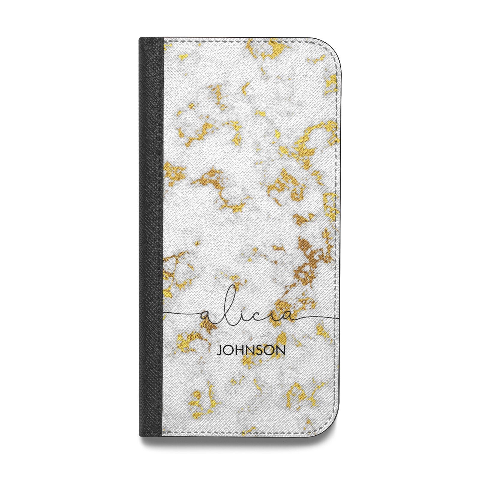 White Gold Personalised Marble Text Vegan Leather Flip Samsung Case