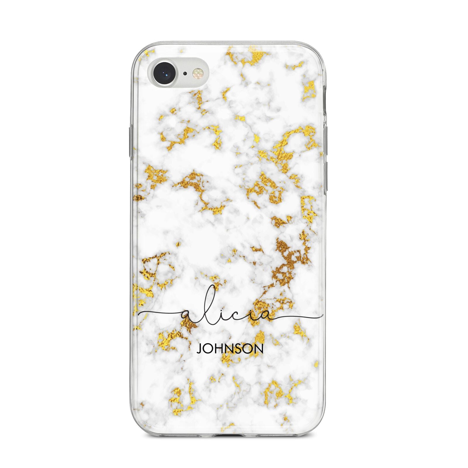 White Gold Personalised Marble Text iPhone 8 Bumper Case on Silver iPhone