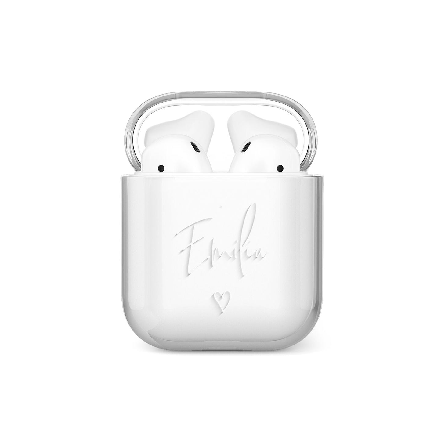 White Handwritten Name Transparent AirPods Case