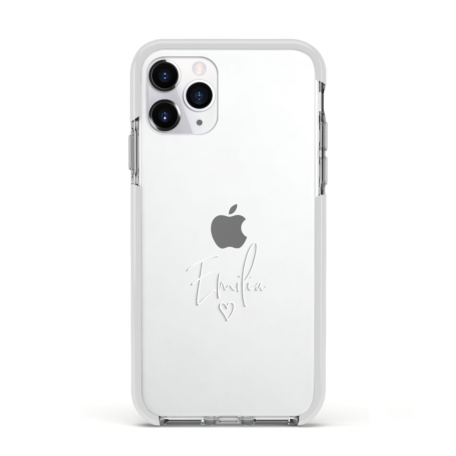 White Handwritten Name Transparent Apple iPhone 11 Pro in Silver with White Impact Case
