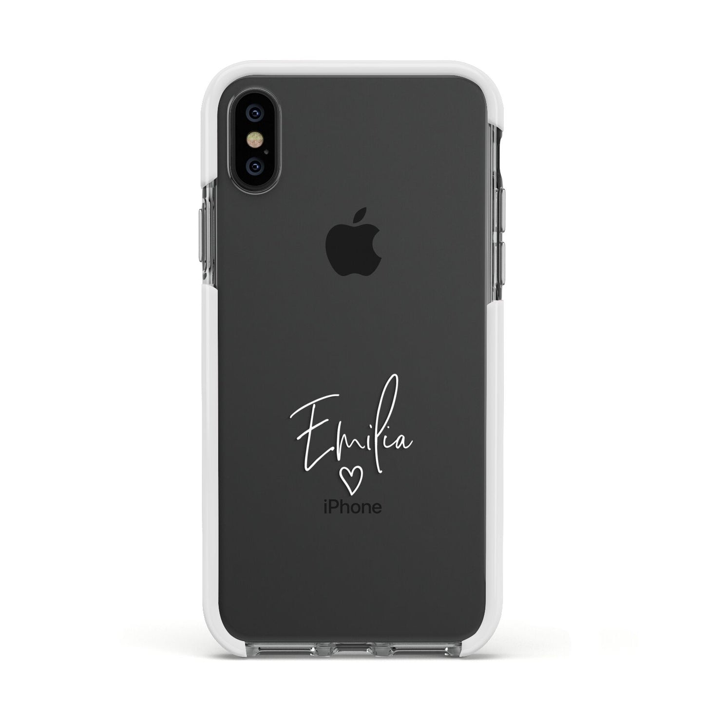 White Handwritten Name Transparent Apple iPhone Xs Impact Case White Edge on Black Phone