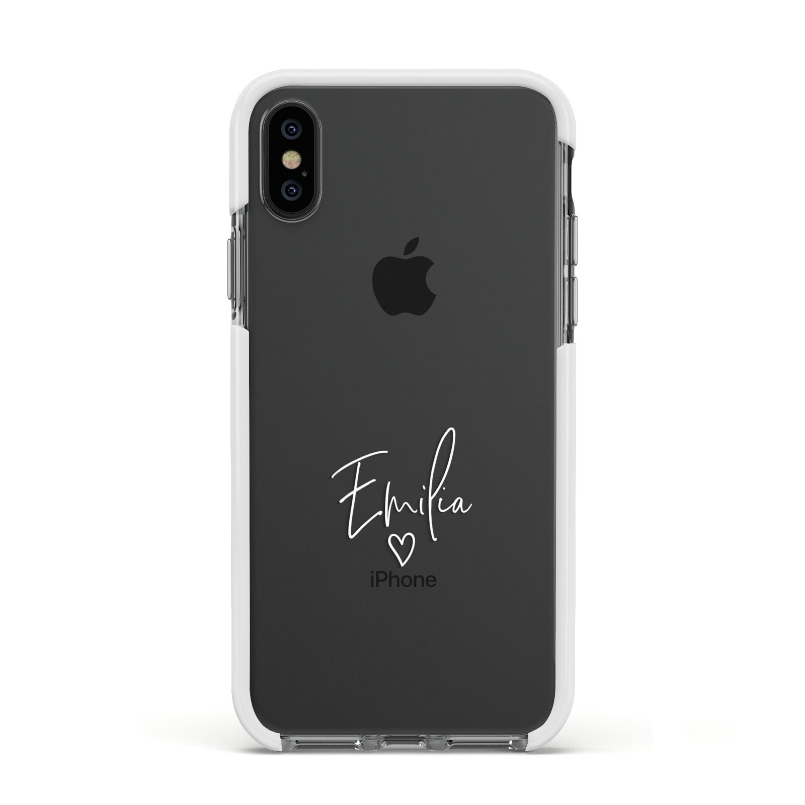 White Handwritten Name Transparent Apple iPhone Xs Impact Case White Edge on Black Phone