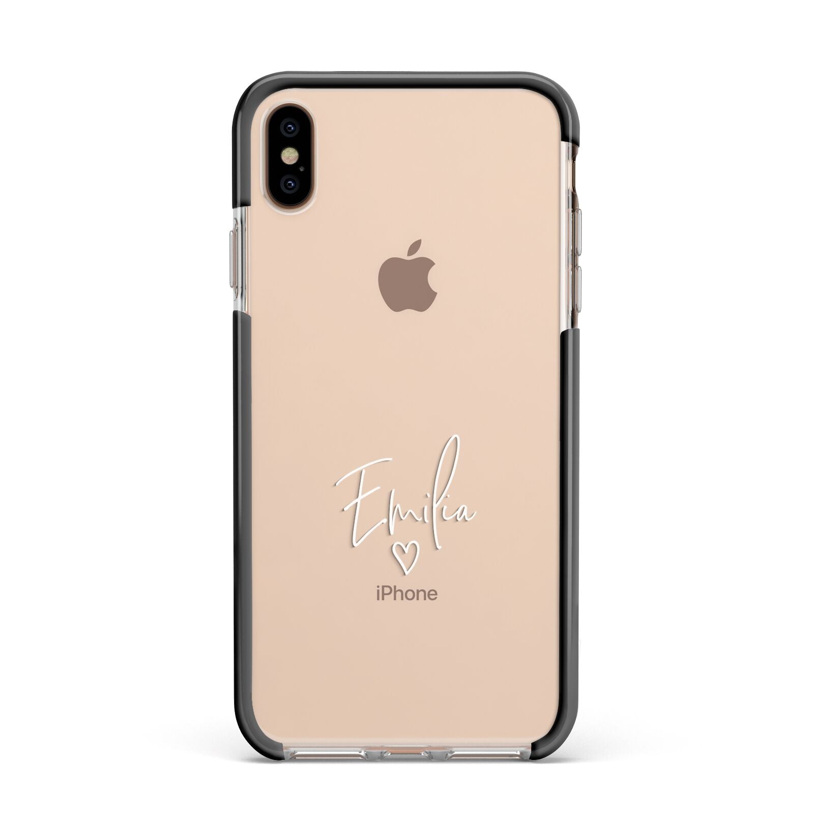 White Handwritten Name Transparent Apple iPhone Xs Max Impact Case Black Edge on Gold Phone