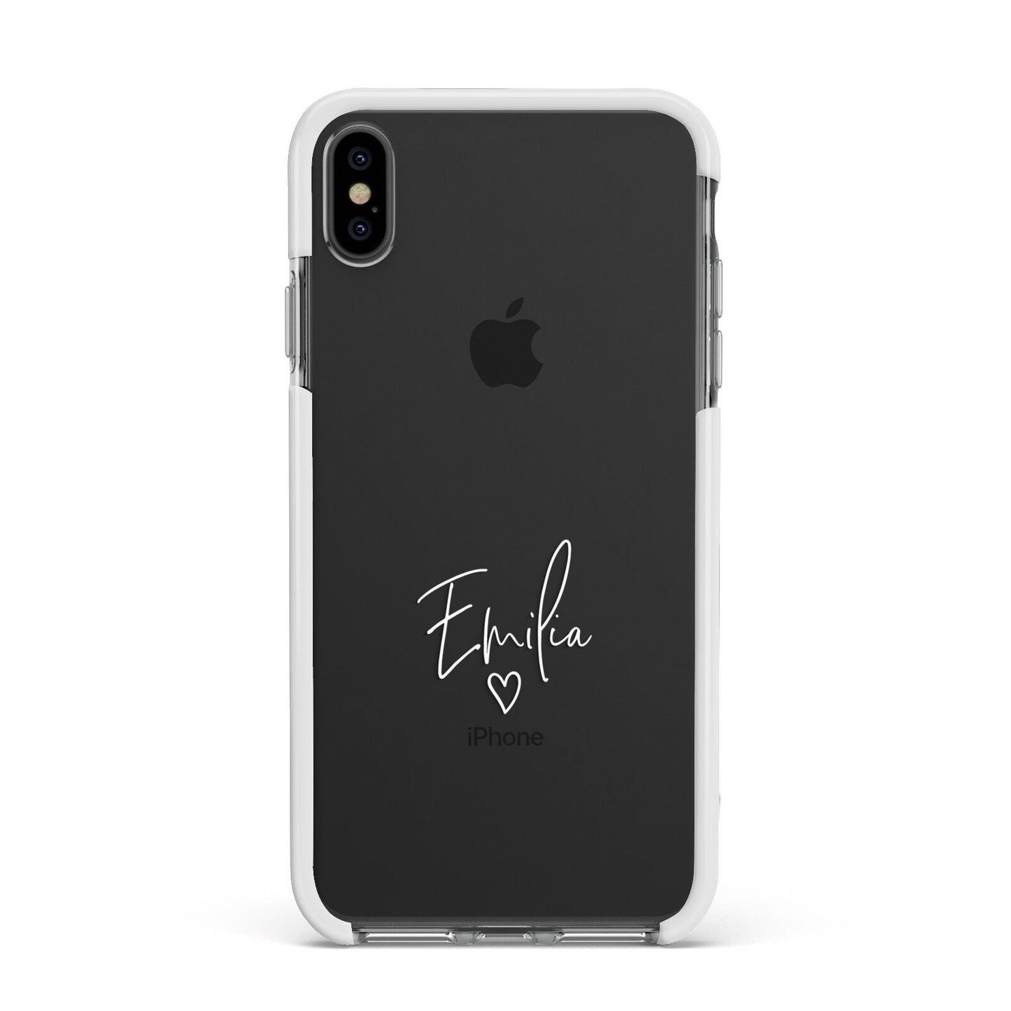 White Handwritten Name Transparent Apple iPhone Xs Max Impact Case White Edge on Black Phone
