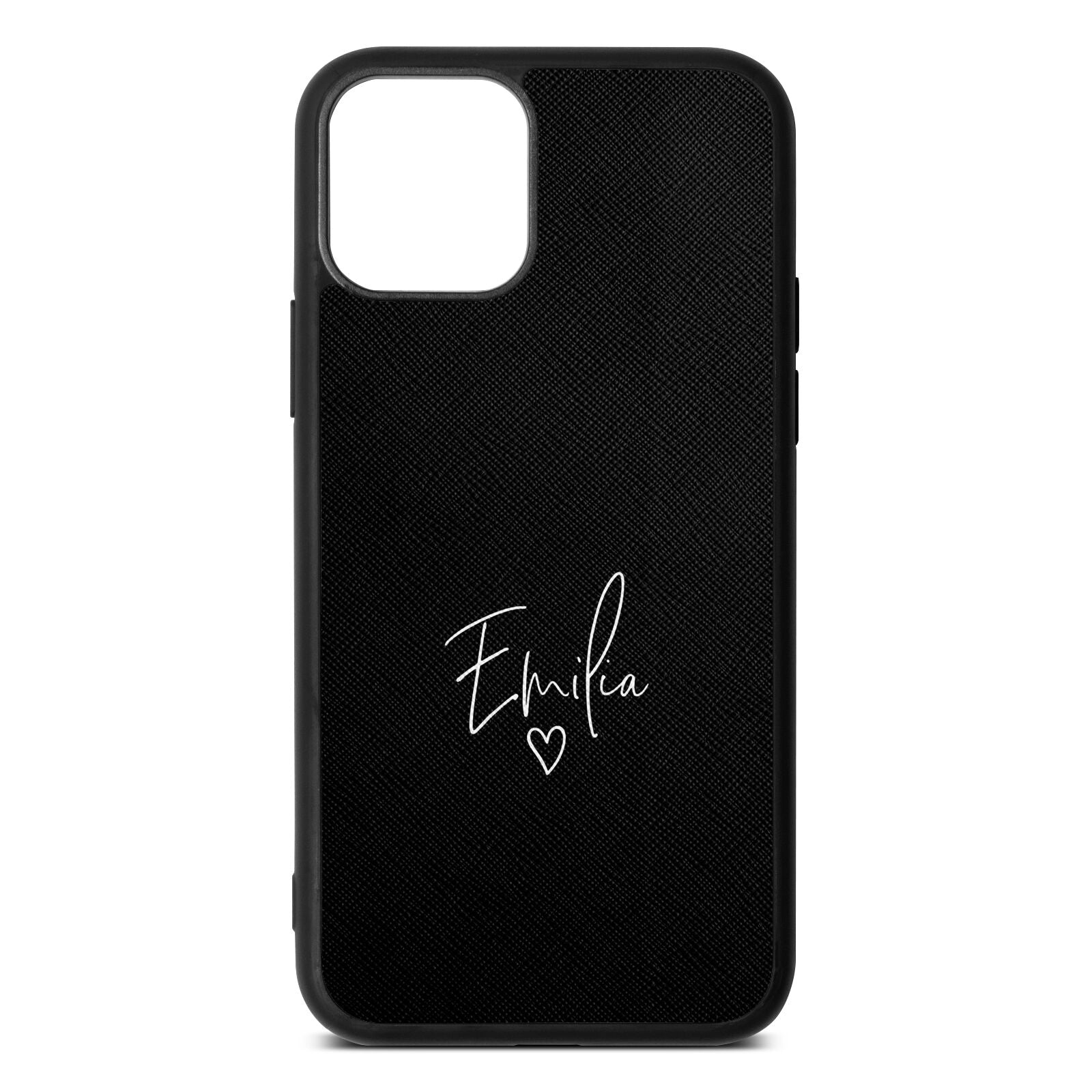 White Handwritten Name Transparent Black Saffiano Leather iPhone 11 Pro Case